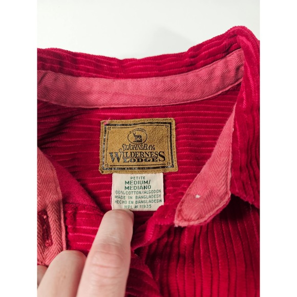 St johns bay wilderness lodge PETITE M PM red corduroy long sleeve button up ^ - Picture 3 of 7
